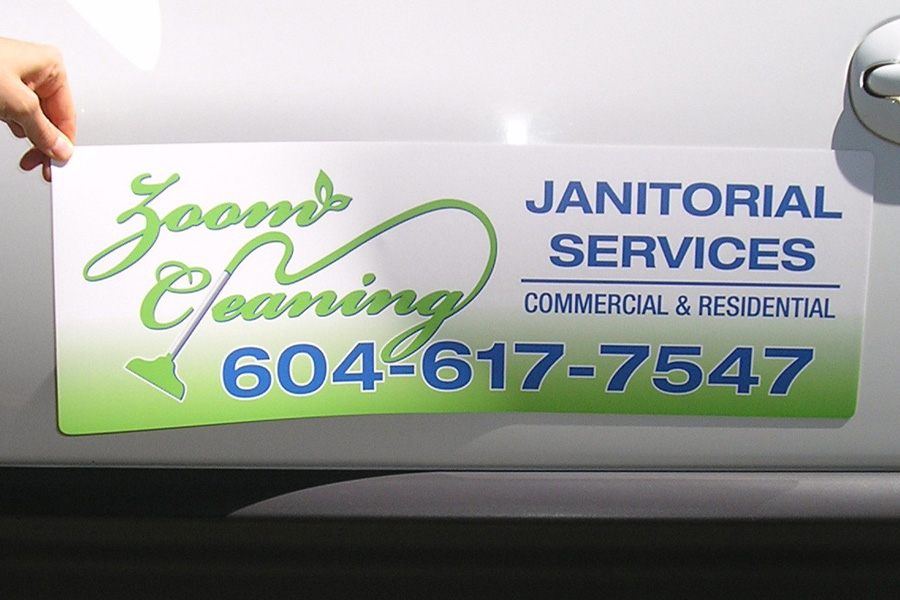 10" x 24" .030 car magnet, digital printed, matte laminated, round corners.